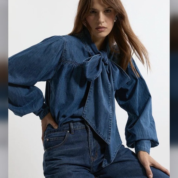 Karen MILLEN Denim Top with Bow - Picture 1 of 6